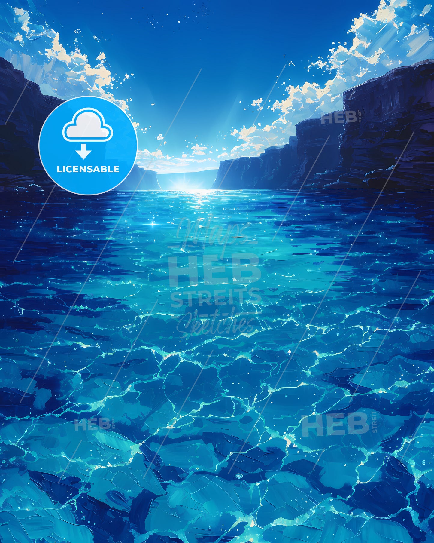 Antelope Canyon, Usa - A Blue Water With Rocks And Clouds