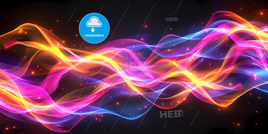 Abstract Geometric Wallpaper Of Colorful Wavy Neon Ribbon, Yellow Red Blue Glowing Lines Isolated On Black Background - A Colorful Lines Of Light