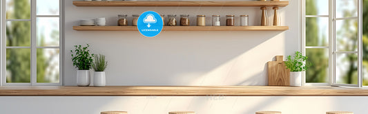 Outstanding Banner For Kitchen Wall Art - A Shelf With Jars Of Grains And Spices