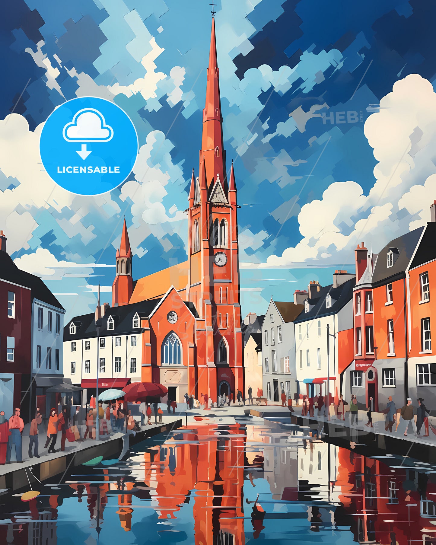 Galway, Ireland - A Church With A Tower And People Walking Around