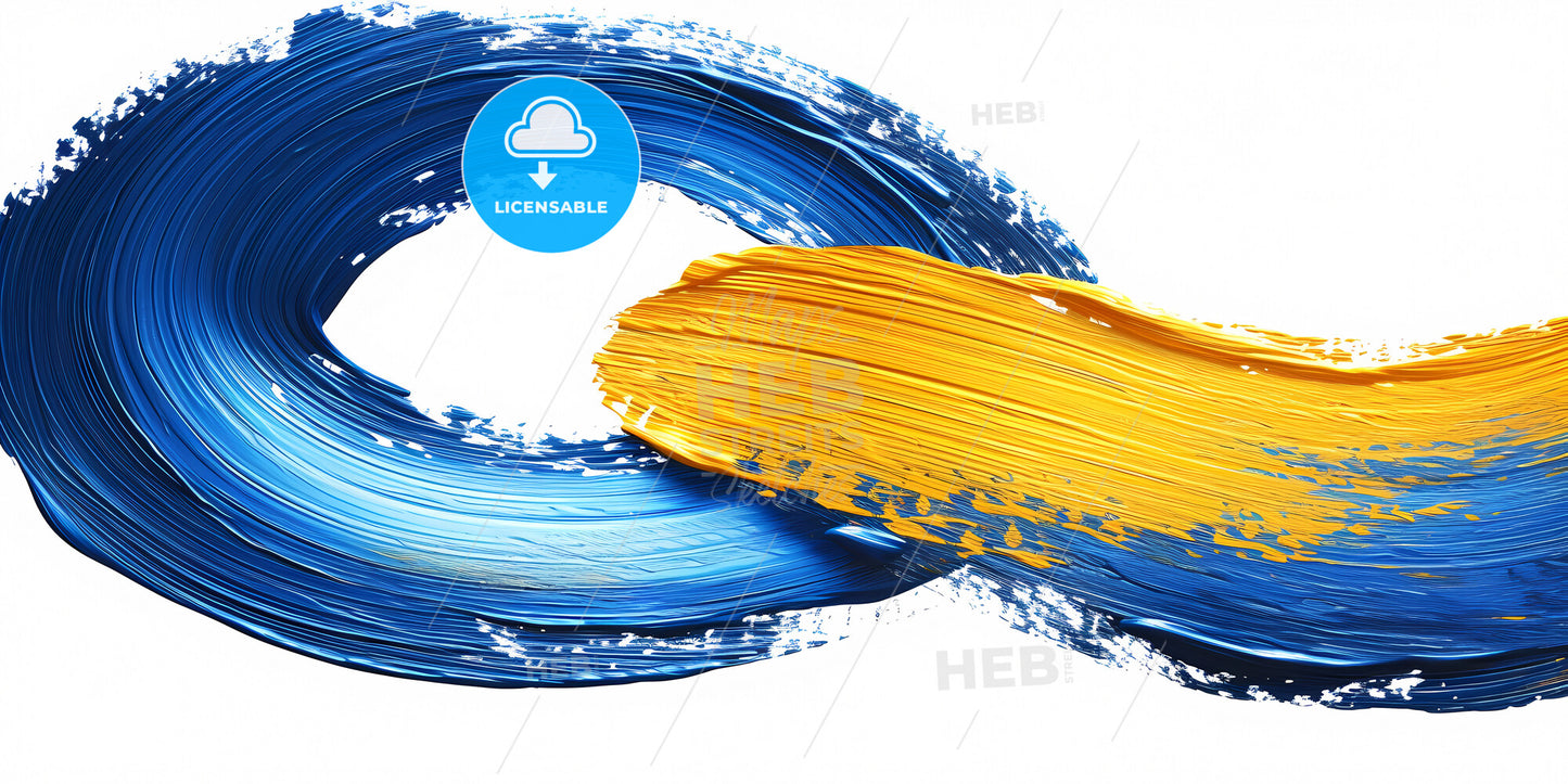 Abstract Blue And Yellow Paint Clip Art Isolated On White Background - A Blue And Yellow Paint Brush Strokes