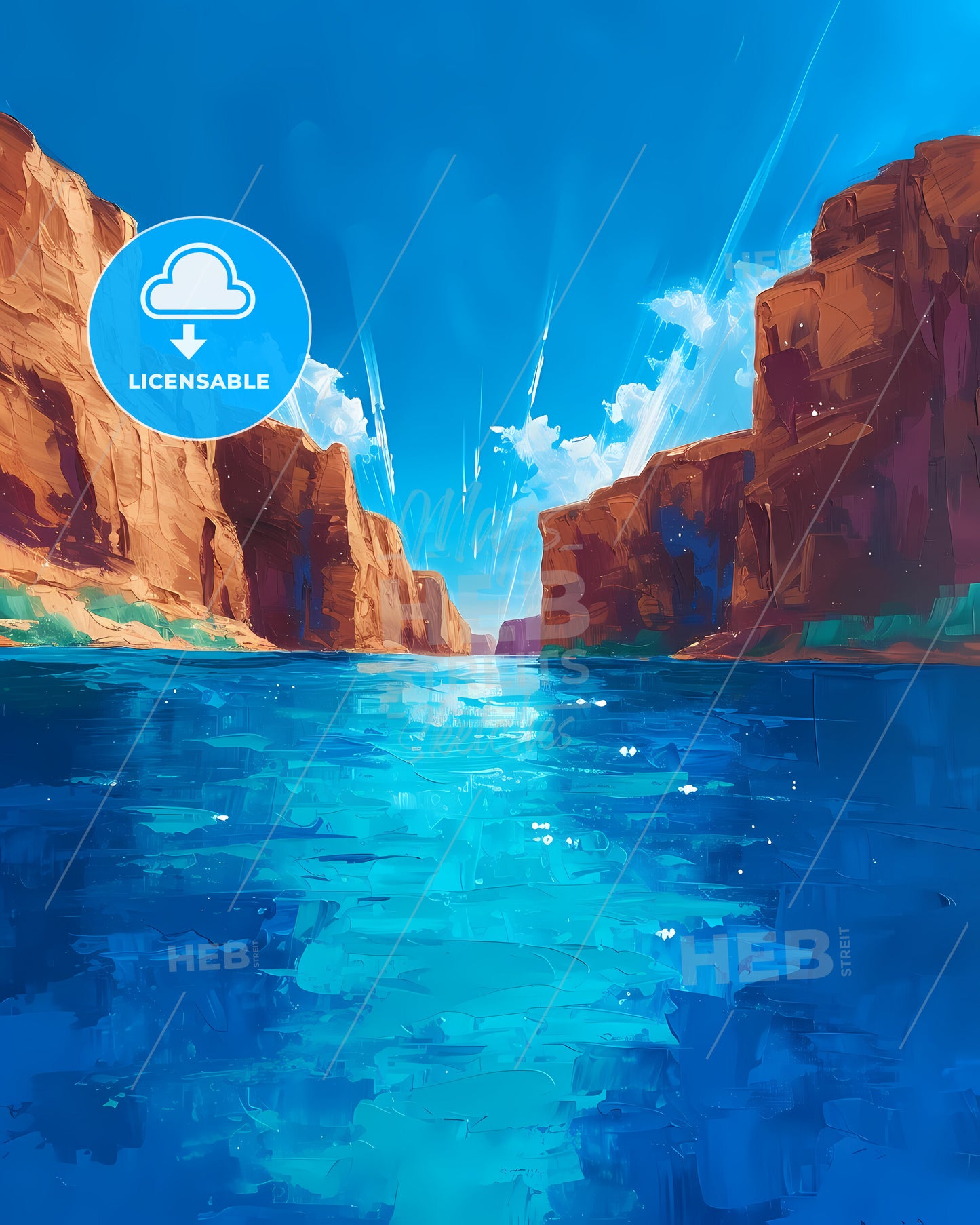 Antelope Canyon, Usa - A Painting Of A Canyon With Blue Water