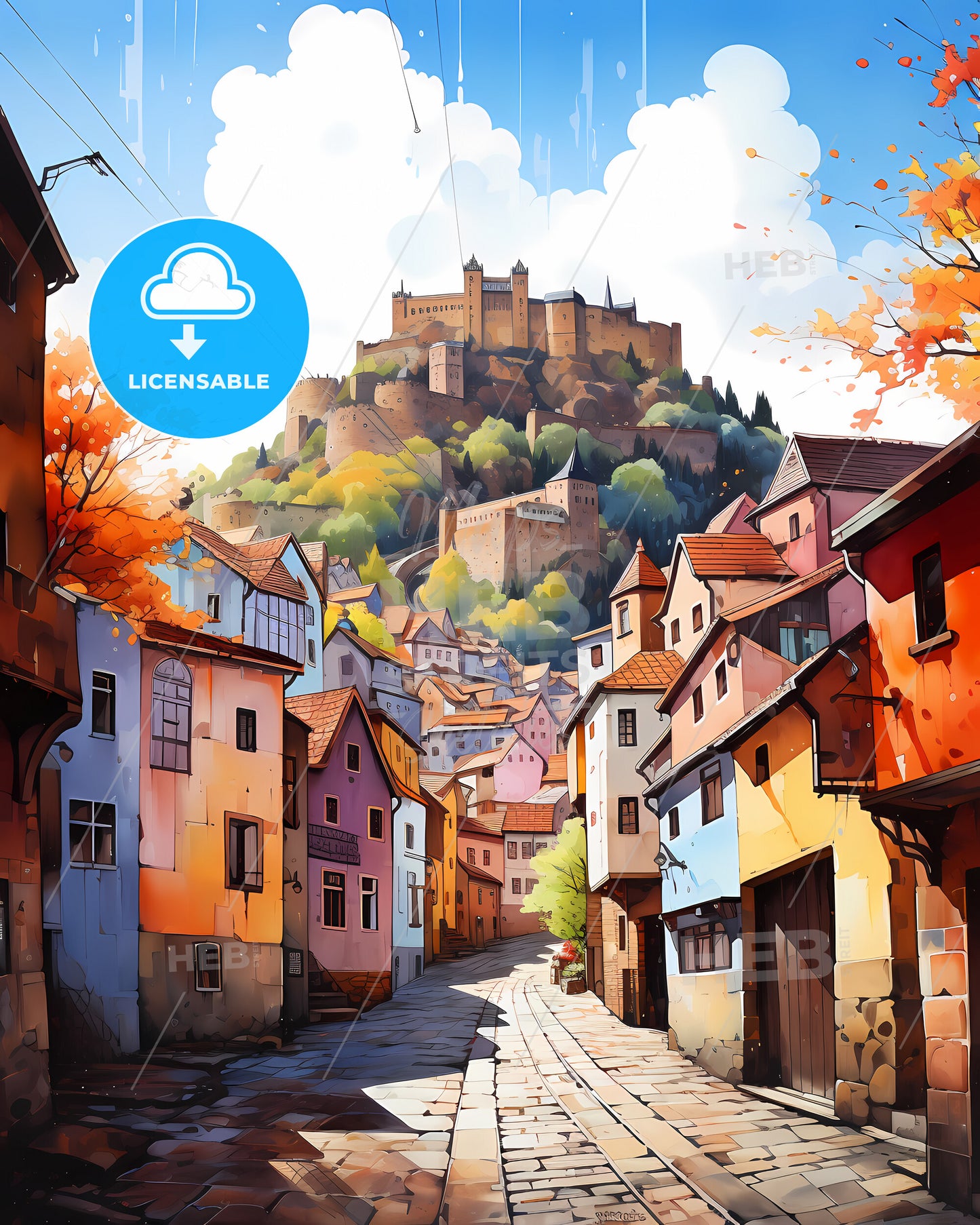 Košice, Slovakia - A Street With Buildings And A Castle On Top Of It