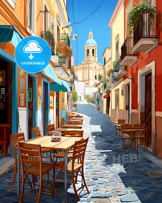 Messina, Italy - A Street With Tables And Chairs