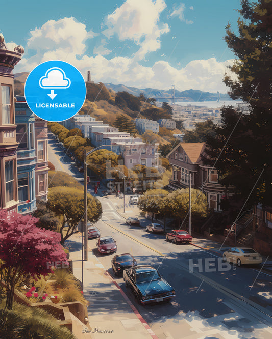 Poster Of San Francisco - A Street With Cars And Buildings In The Background