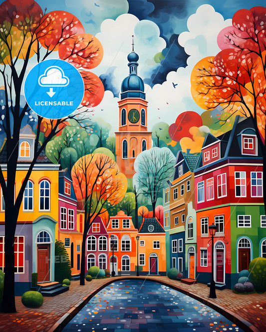 Rotterdam, Netherlands - A Painting Of A Colorful City