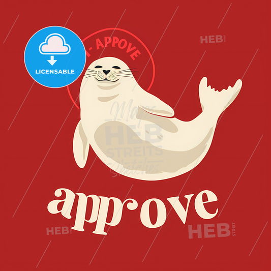 Cute Seal With Big Letters I Approve Vector Art - A Seal On A Red Background