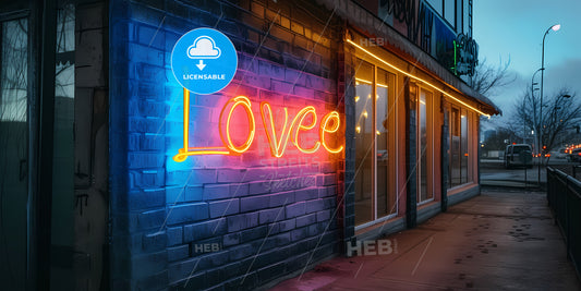 Multicolor Neon Light, Love Lettering - A Neon Sign On A Brick Wall