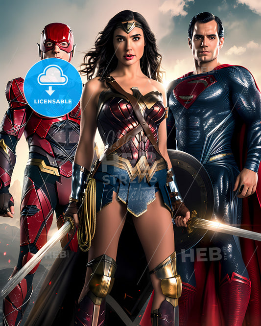 The Entire Justice League Standing In Order Of Precession - A Group Of People In Clothing