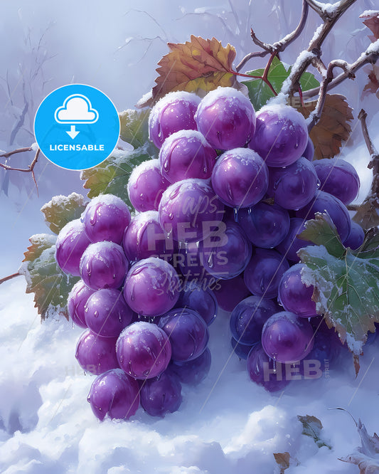 A Bunch Of Purple Grapes Covered In Snow - A Bunch Of Grapes In The Snow