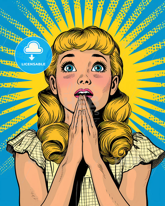 Saint Mary Anime - Pop Art Style - Comic Book Style - A Cartoon Of A Woman With Her Hands Together In Front Of Her
