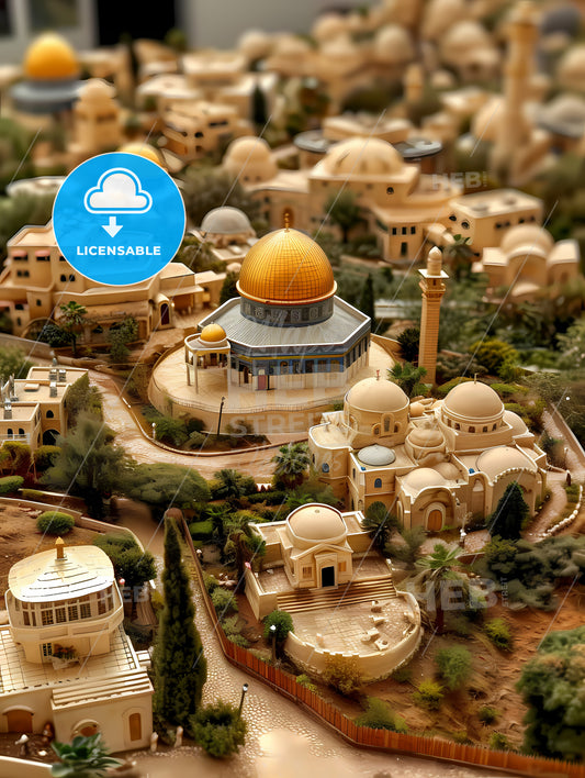 Generate An Image Of A Bustling Ancient Jerusalem, Setting The Stage For Bathsheba's Story - A Model Of A City
