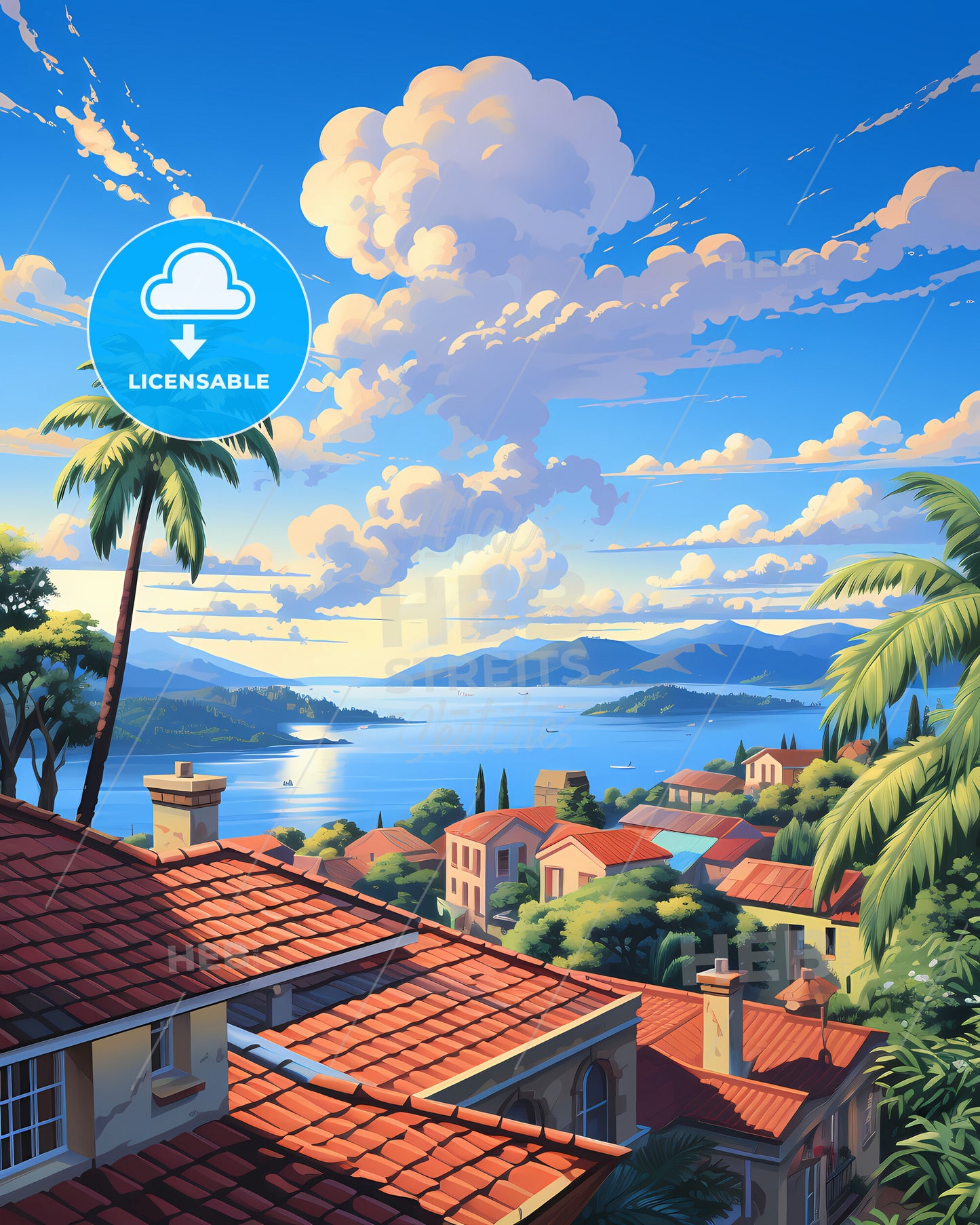 On The Roof Of Whitsunday Islands, Australia - A View Of A Town With A Body Of Water And Mountains