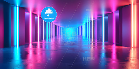 Abstract Futuristic Neon Background, Glowing Lines, Triangular Tunnel, Corridor, Ultraviolet Neon Light, Empty Space - A Hallway With Colorful Lights