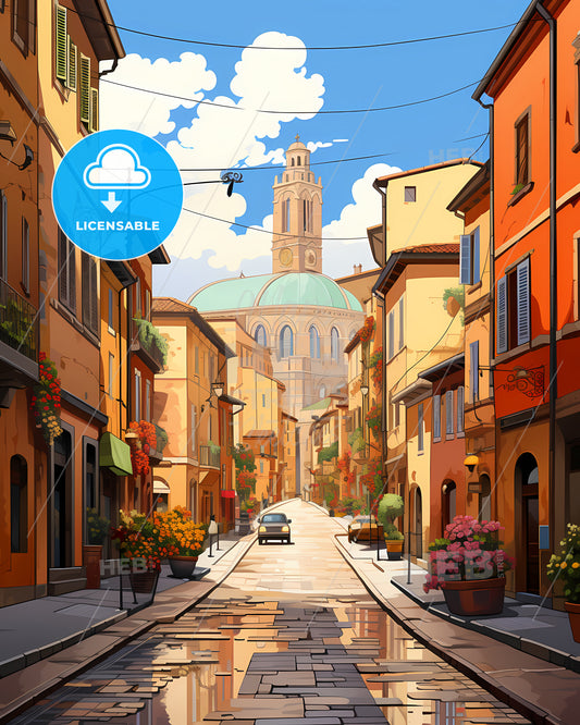 Bologna, Italy - A Street With Buildings And A Car