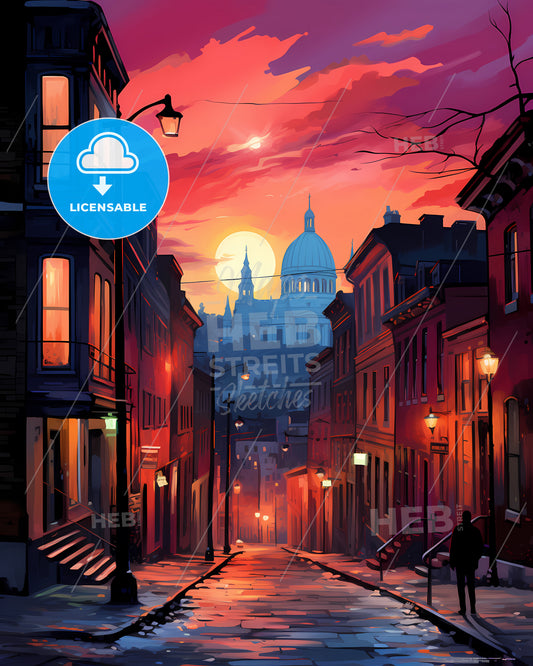 Manchester, England - A Street With Buildings And A Building In The Background