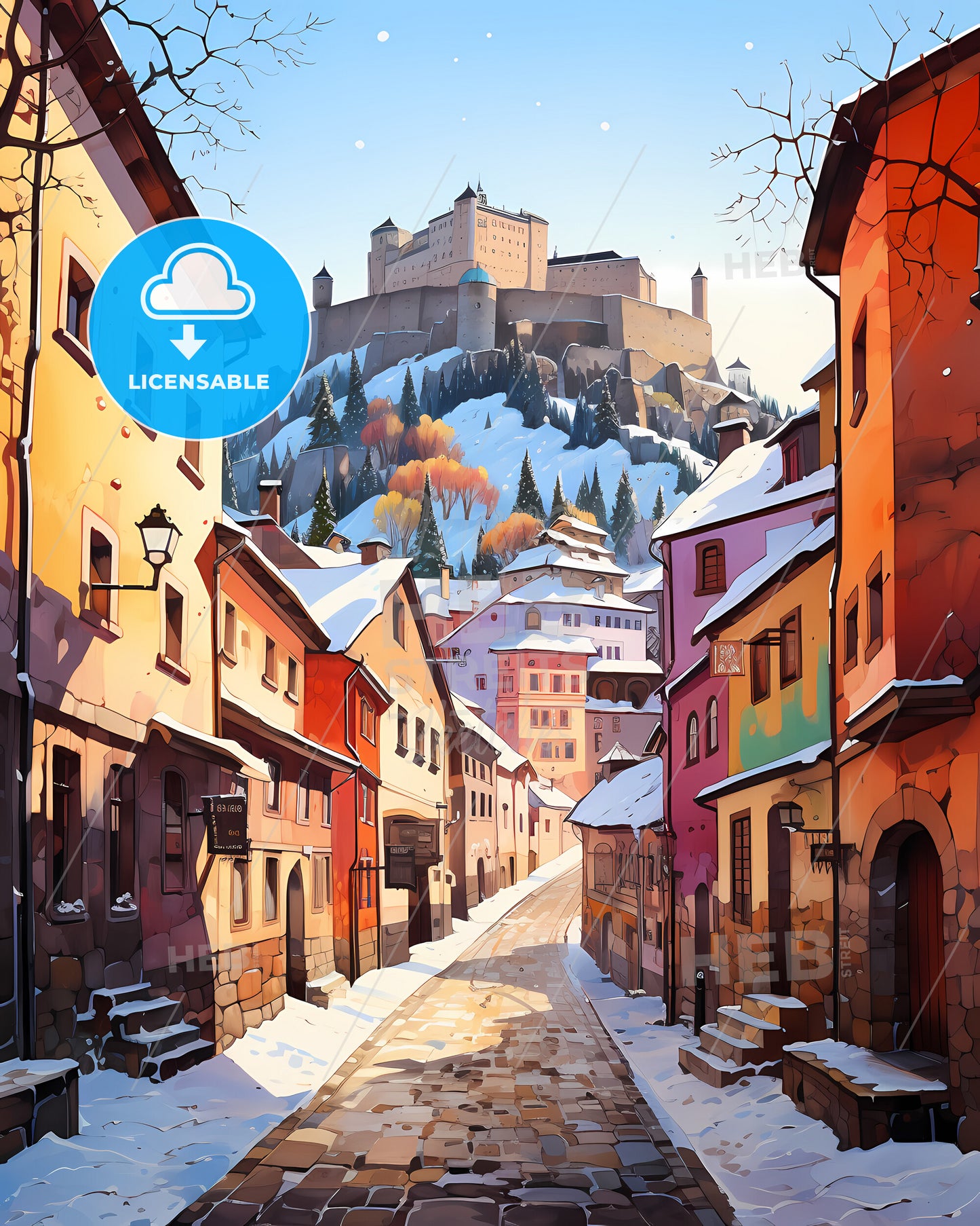 Liberec, Czechia - A Street With Buildings And A Castle In The Background