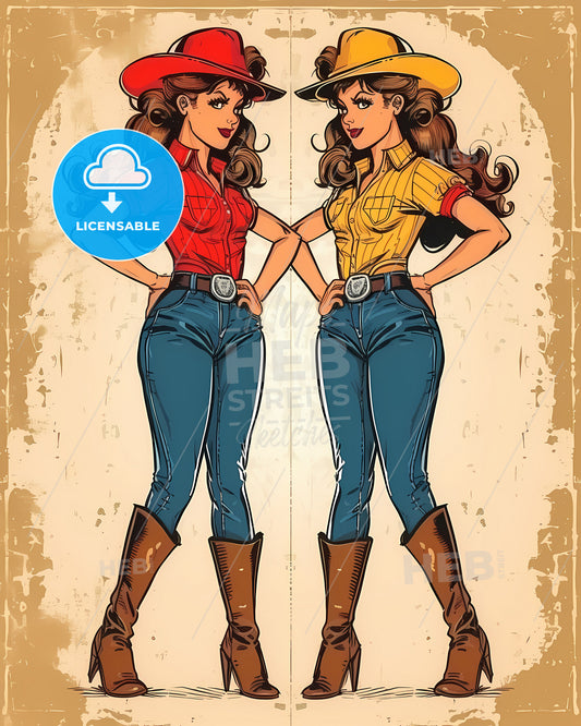 Cowgirl - A Cartoon Of A Woman In Cowboy Hats