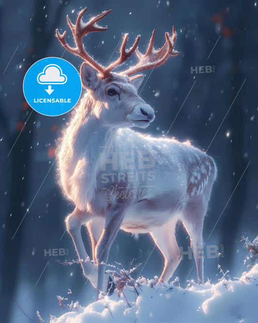 Winter Wildlife Wallpaper - A Deer With Antlers Standing In Snow