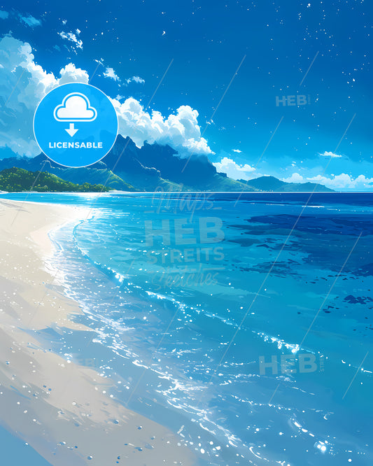 Matira Point Beach - A Beach With Blue Water And Mountains In The Background