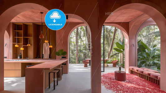 Pink Bathroom, Rose Petals, Flowers, Valentine's Day - A Room With A Red Floor And A Red Rug And A Table With Chairs And A Robe From It