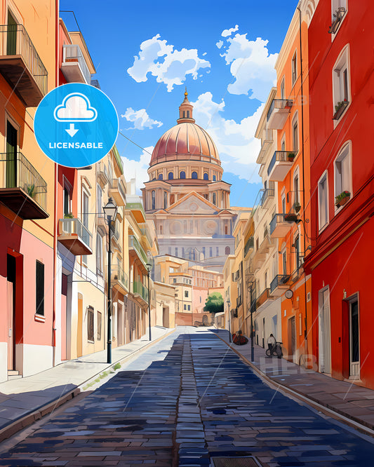 Cagliari, Italy - A Street With Buildings And A Dome
