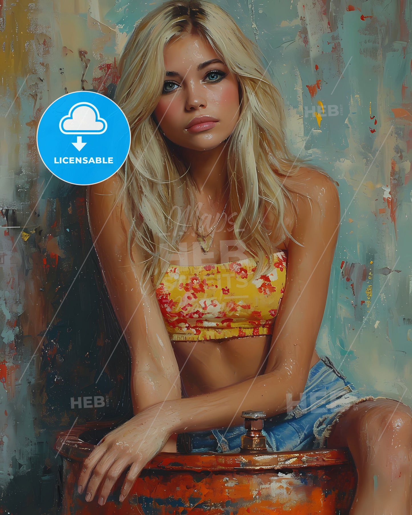 50S Pin Up Girl Sitting On Top Of A Copper Still Wearing A Short Halter Top And Denim Shorts - A Woman Sitting On A Barrel