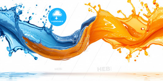 Abstract Blue And Yellow Paint Clip Art Isolated On White Background - A Blue And Orange Liquid Splashing