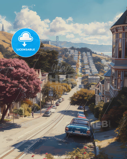 Poster Of San Francisco - A Street With Cars And Buildings On The Side