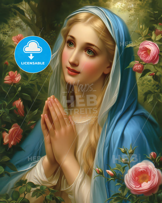 Holy Mary, Mother Of God - A Woman With A Blue Veil Praying
