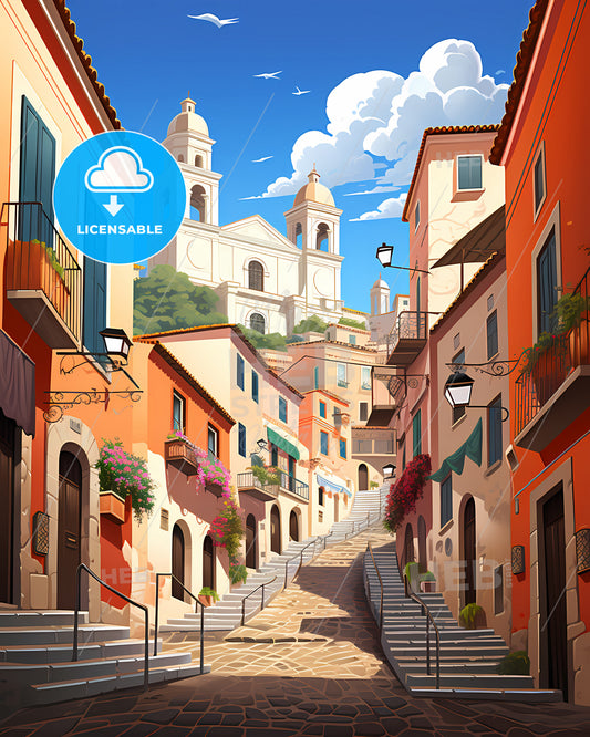 Rome, Italy - A Street With Stairs And Buildings