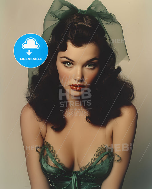 1959 Pin Up Girl - A Woman In A Green Garment