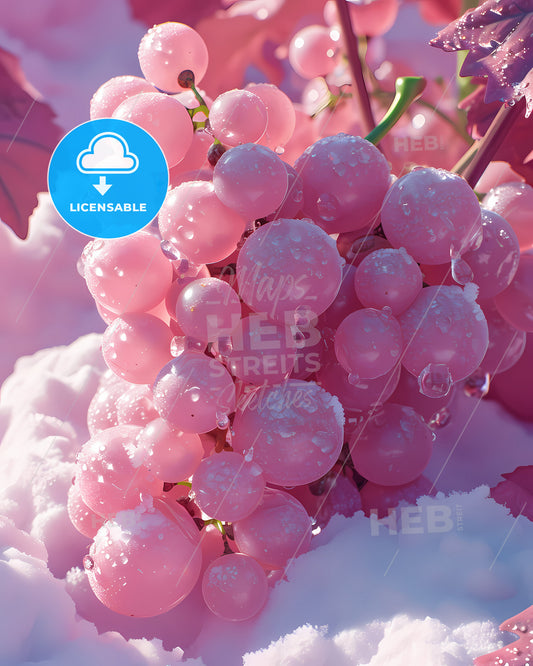A Bunch Of Purple Grapes Covered In Snow - A Bunch Of Pink Grapes With Water Drops On It