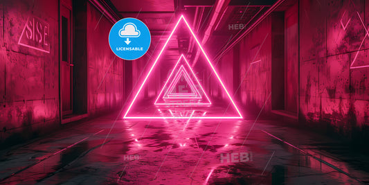 Abstract Futuristic Neon Background, Glowing Lines, Triangular Tunnel, Corridor, Ultraviolet Neon Light, Empty Space - A Pink Triangle Shaped Light In A Tunnel