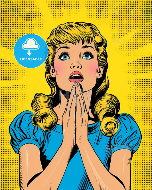 Saint Mary Anime - Pop Art Style - Comic Book Style - A Woman With Her Hands Together In Front Of Her Face