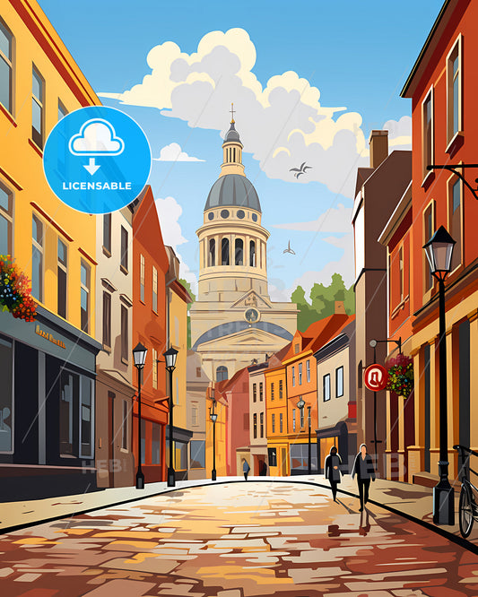 Nottingham, England - A Street With Buildings And A Dome On The Top