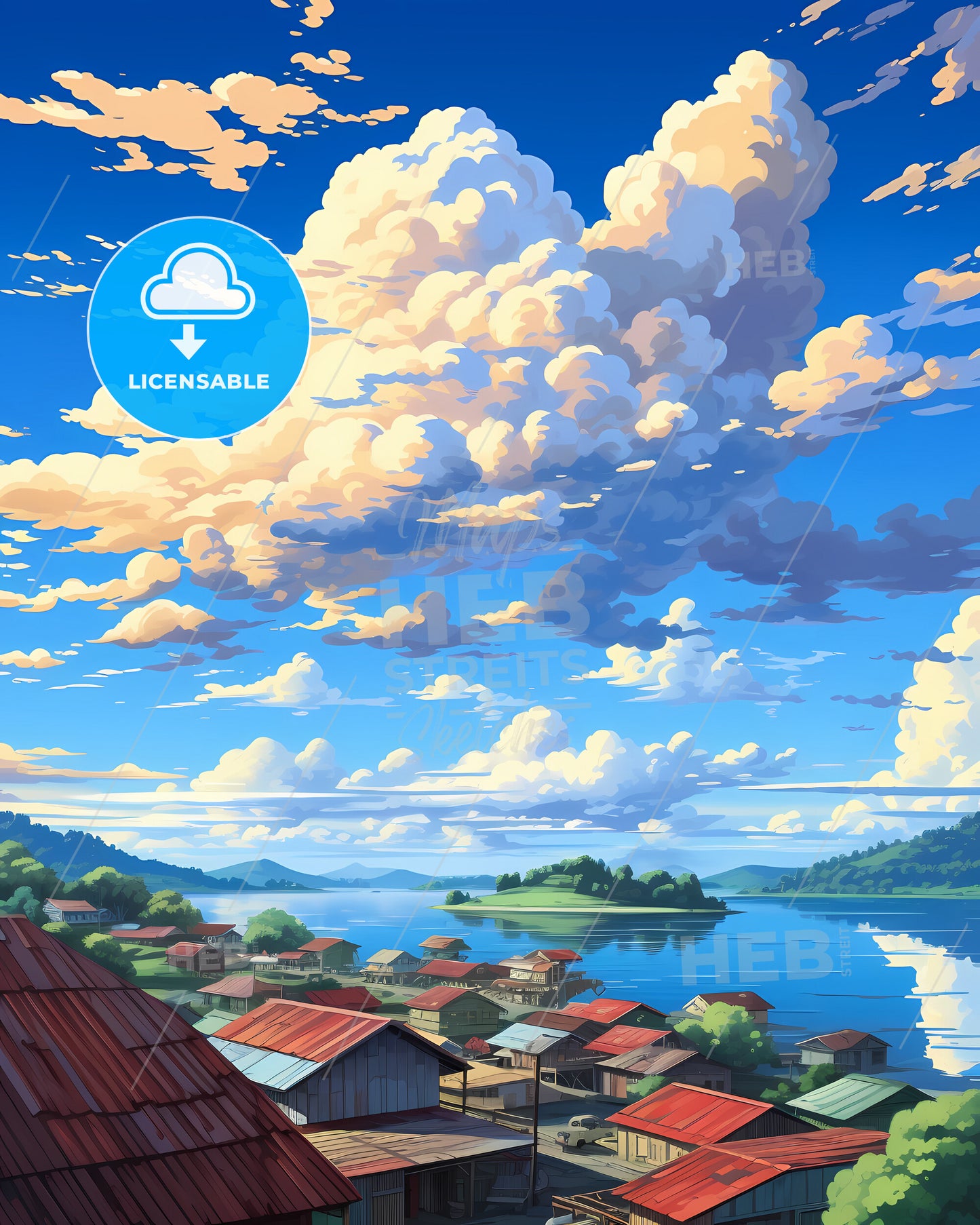 On The Roof Of Raja Ampat, Indonesia - A Landscape Of A Village With A Body Of Water And Clouds