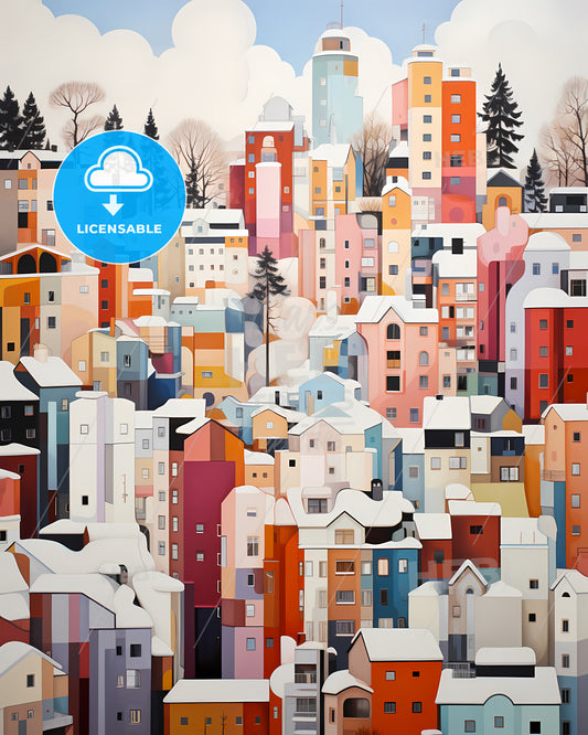 Espoo, Finland - A Painting Of A City With Snow On It
