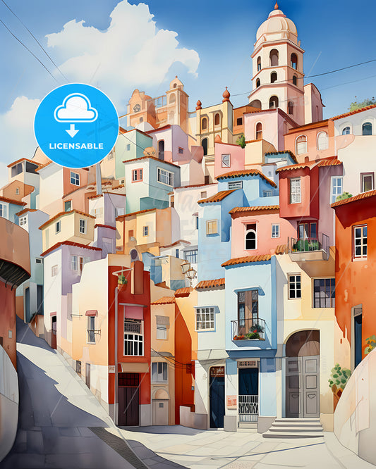 Amadora, Portugal - A Painting Of A Colorful City