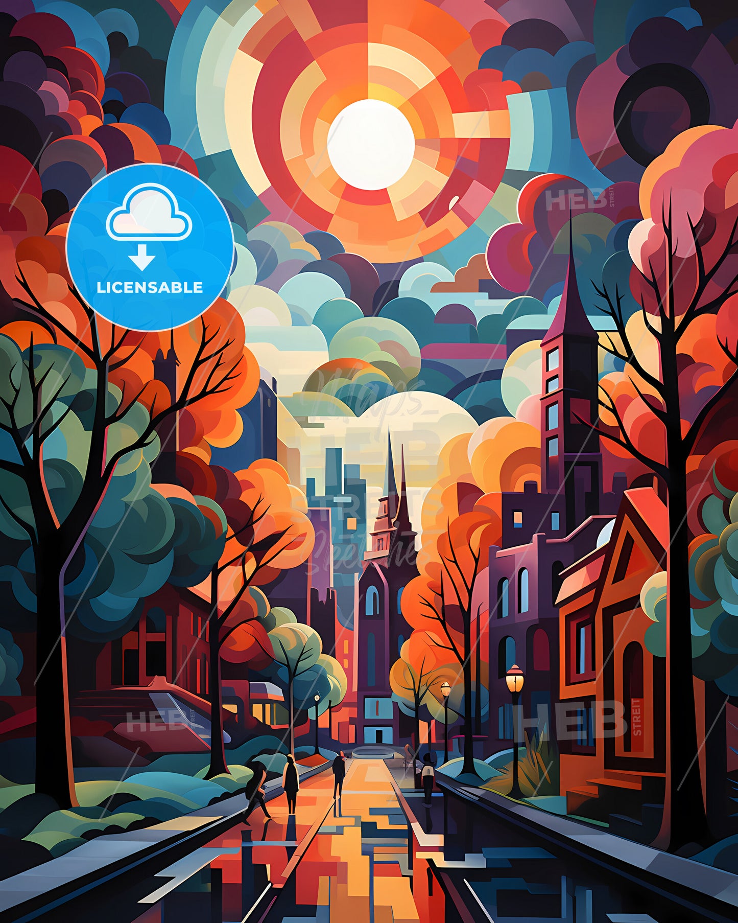 Chicago - A Colorful City Landscape With Trees And Buildings