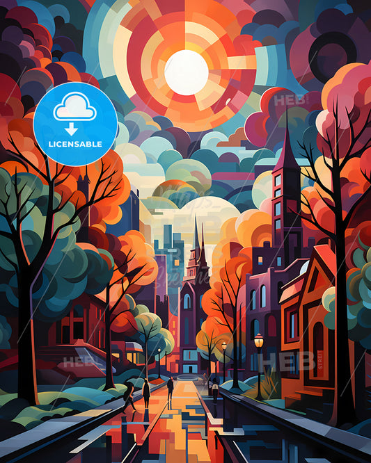 Chicago - A Colorful City Landscape With Trees And Buildings