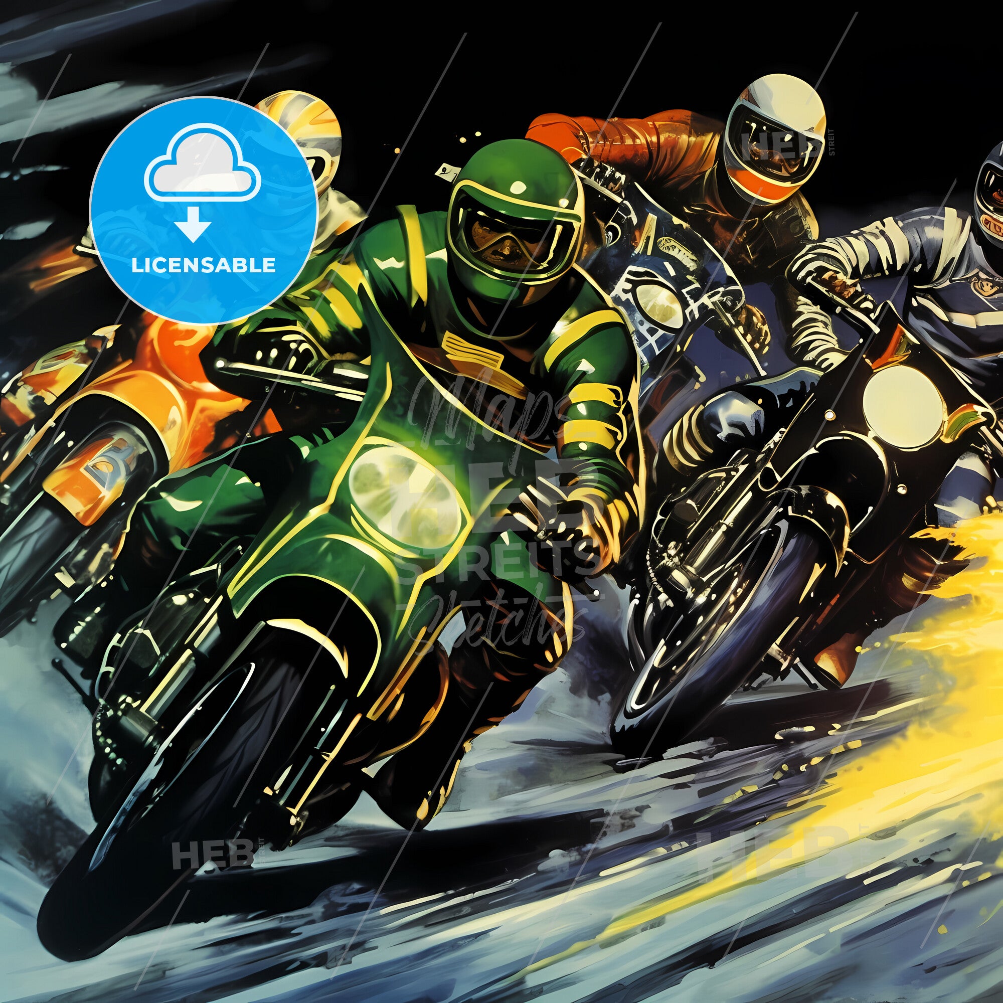 Vintage Motorcycle Racing Poster - A Group Of People On Motorcycles ...