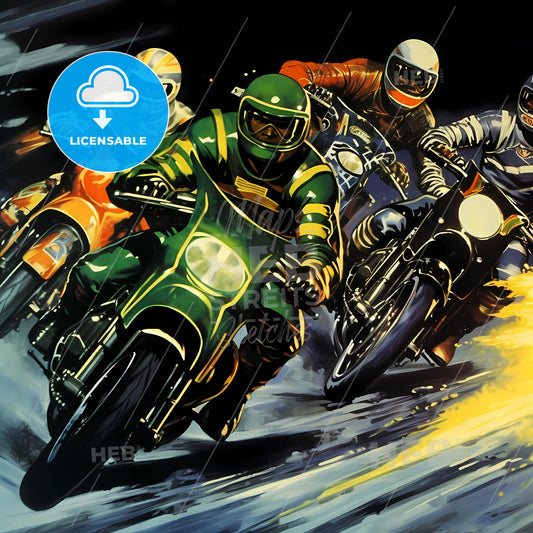 Vintage Motorcycle Racing Poster - A Group Of People On Motorcycles