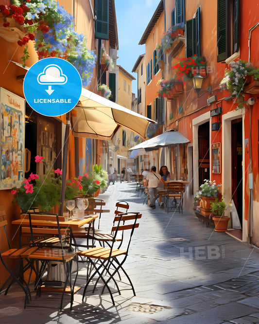 Padua, Italy - A Street With Tables And Chairs And Umbrellas