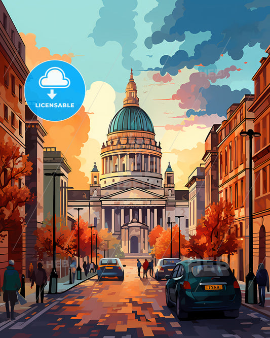 Belfast, Northern Ireland - A Street With Cars And A Dome On It