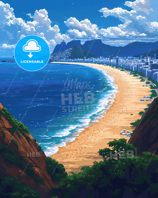 Copacabana Beach - A Beach With Buildings And Mountains In The Background