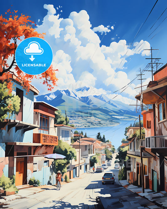 Vlorë, Albania - A Street With Buildings And Mountains In The Background