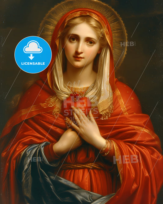 Mary Mother Mystical Rose, Immaculate Heart, Beautiful Loving Expression - A Painting Of A Woman Holding A Heart