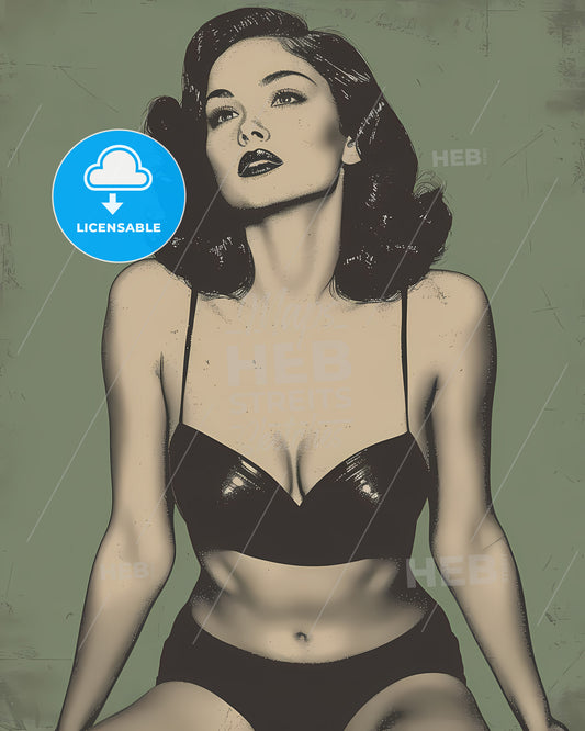Side Profile, Illustrative, Large Outlines, Beautiful Pin Up Girl - A Woman In A Garment