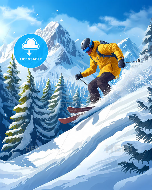A Skier Wears Snowboard Gear And Slides Down A Steep Hill With Snow - A Person Skiing Down A Snowy Mountain